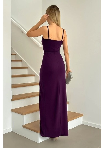 Kadın Dalgıç Kumaş V Yaka Yırtmaç Detaylı Maxi Boy Elbise fiyatları