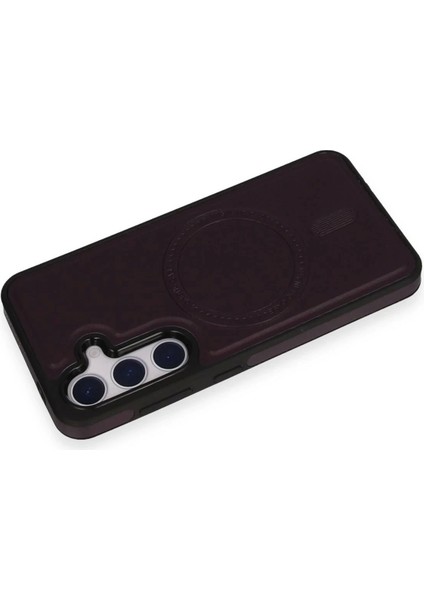 Newface Samsung Galaxy S24 Kılıf Ozzi Magsafe Deri Kapak - Derin Mor modelleri
