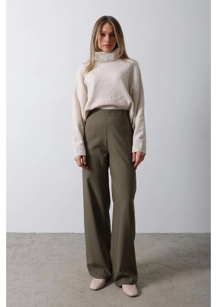 Beli Yarım Lastikli Palazzo Pantolon - Haki
