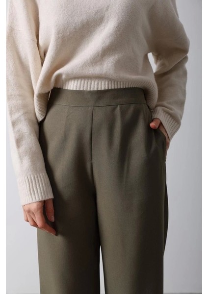 Beli Yarım Lastikli Palazzo Pantolon - Haki fırsatları