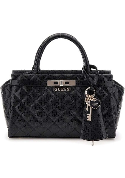 Kadın Kilit Aksesuarlı Kapitone Monogram Desenli El Çantası - Siyah