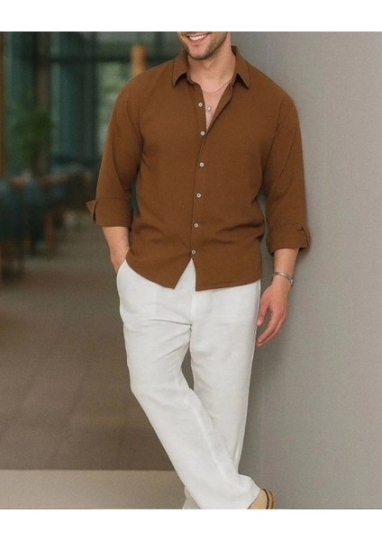 Erkek Uzun Kollu Regular Sofya Keten Gömlek