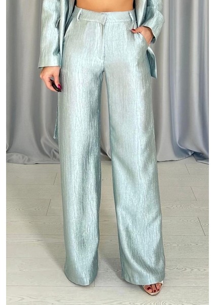 Mint Beli Kuşaklı Ceket ve Pantolon Parlak Takım fırsatları