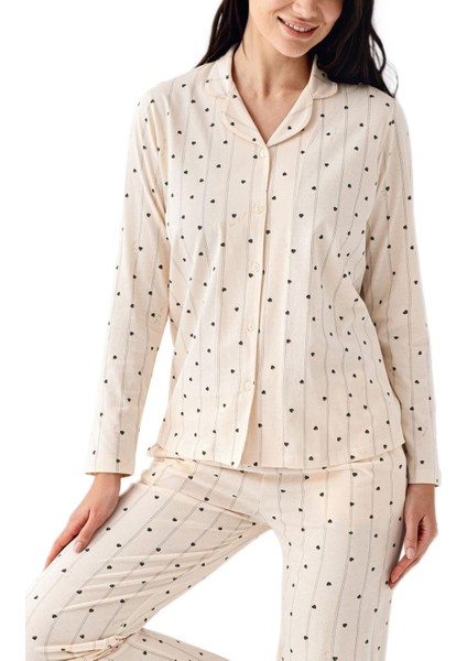Kadın Krem Uzun Kollu Pijama Takımı 3435 fiyatları