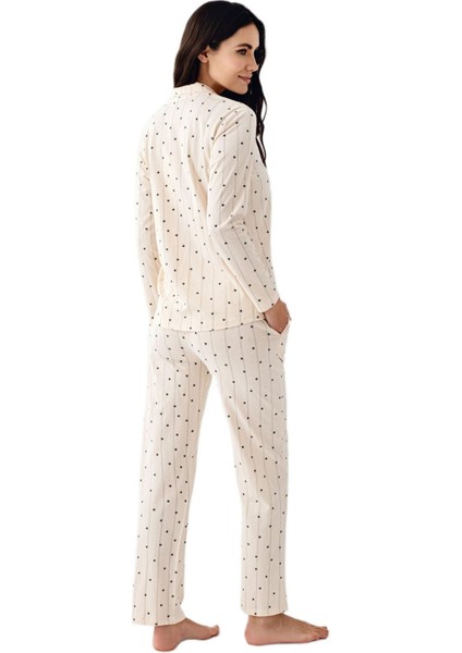 Kadın Krem Uzun Kollu Pijama Takımı 3435 modelleri