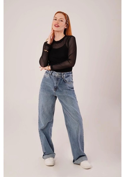 Transparan Siyah Tül Basic Bluz fiyatları