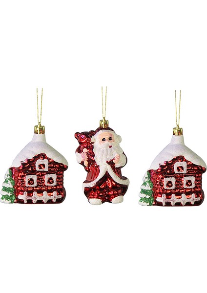 Yılbaşı Süsü 3'lü Noel Baba ve Ev Kırmızı 6 cm