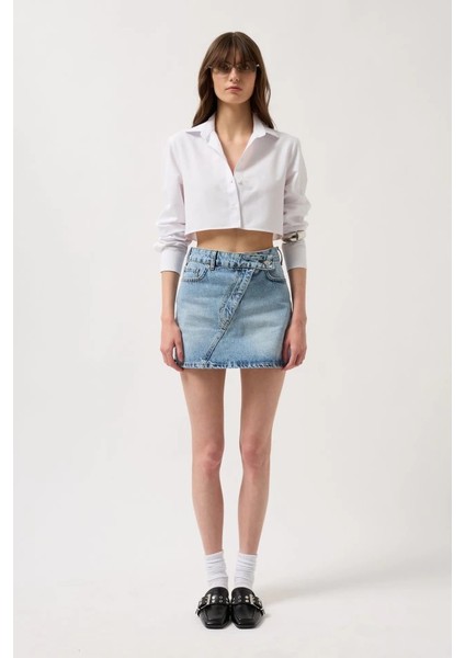 Asimetrik Kemer Denim Mini Etek fiyatları