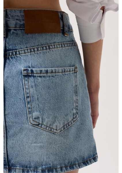 Asimetrik Kemer Denim Mini Etek fırsatları