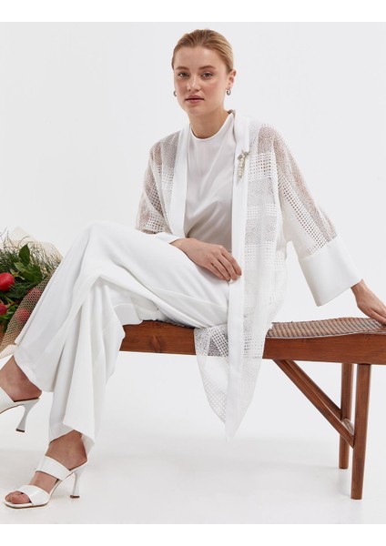 Dantel Ceketli Ikili Takım Ekru