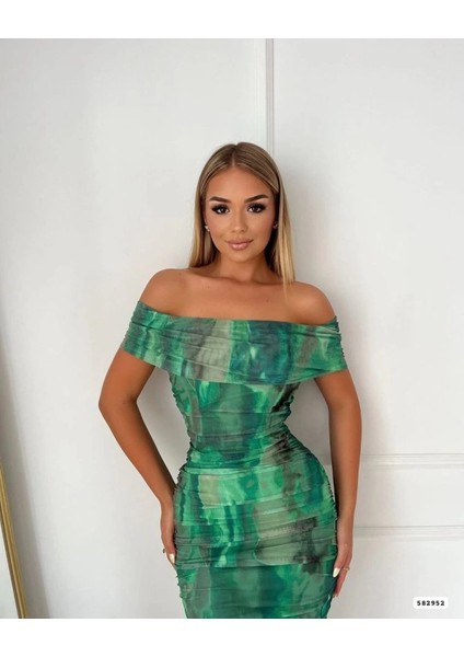 Kadın Madonna Yaka Tül Elbise