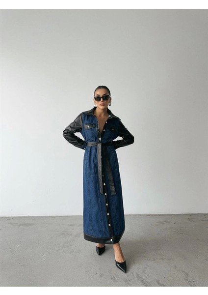 Kot Elbise Uzun Önden Düğmeli - Mavi fiyatları