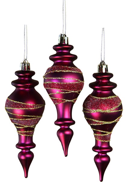 Yılbaşı Süsü Simli Fırıldak 3'lü Top Fuşya 14 cm