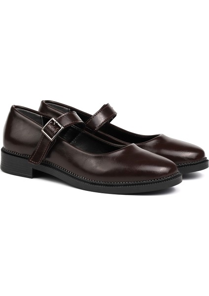 Kadın Kahve Anne Ayakkabısı Tokalı Rugan Kaydırmaz Termo Taban Kısa Topuklu Rahat Günlük