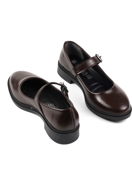 Kadın Kahve Anne Ayakkabısı Tokalı Rugan Kaydırmaz Termo Taban Kısa Topuklu Rahat Günlük fırsatları