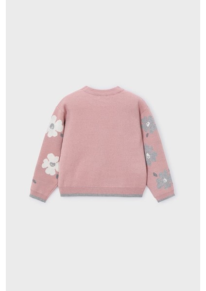 Kız Çocuk Çiçek Desenli Jakar Triko Kazak - Pudra Pembe fiyatları