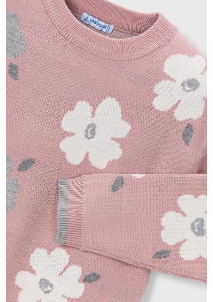 Kız Çocuk Çiçek Desenli Jakar Triko Kazak - Pudra Pembe modelleri