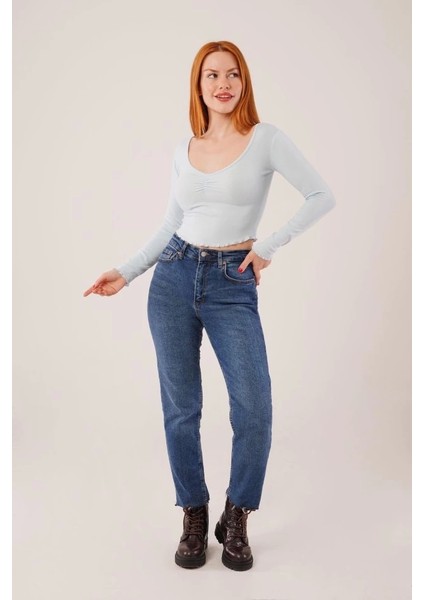 Geniş Yaka Bebe Mavisi Basic Body Bluz fırsatları