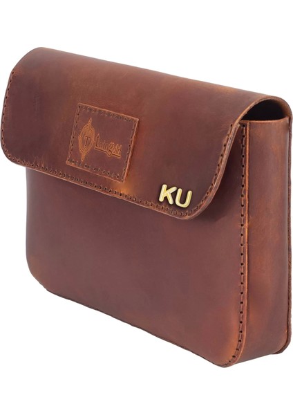 Isme Özel Çıtçıtlı El Çantası - %100 Crazy Deri - AC14002 - Taba modelleri