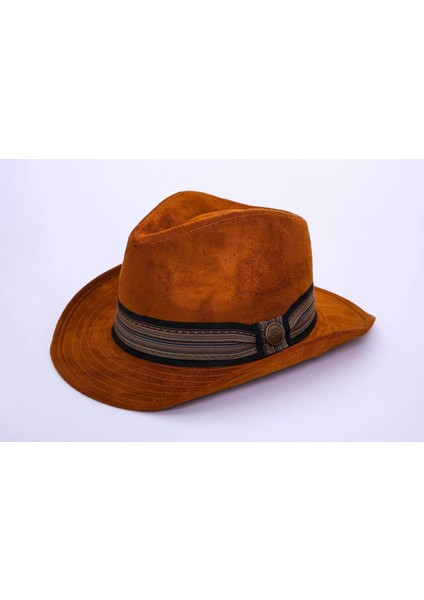 Isme Özel Süet Kovboy Fötr Şapka - AB01007 - Taba