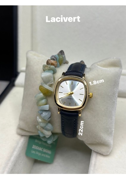 Vintage Retro Still Marka Model Oval Gold Kasa - Hakiki Deri Lacivert Kordon Kadın Kol Saati 0021