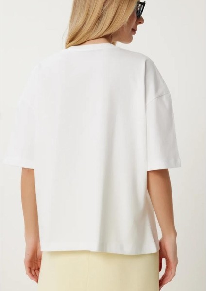 Kadın Oversize Kısa Kollu Baskılı %100 Pamuk T-Shirt indirimleri