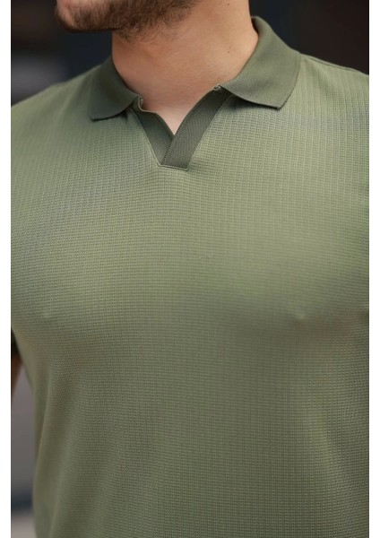 Erkek Yakalı Waffle Dokulu Kısa Kollu Tişört modelleri