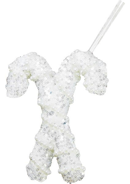 Yılbaşı Süsü Incili Simli Baston Ikili Beyaz 15 cm