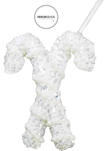 Yılbaşı Süsü Incili Simli Baston Ikili Beyaz 15 cm fiyatları