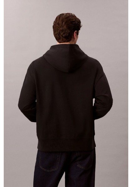 Erkek Rahat Kesim Kapüşonlu Logo Baskılı Sweatshirt - Siyah fiyatları