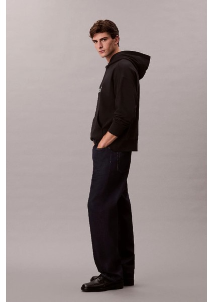 Erkek Rahat Kesim Kapüşonlu Logo Baskılı Sweatshirt - Siyah fırsatları