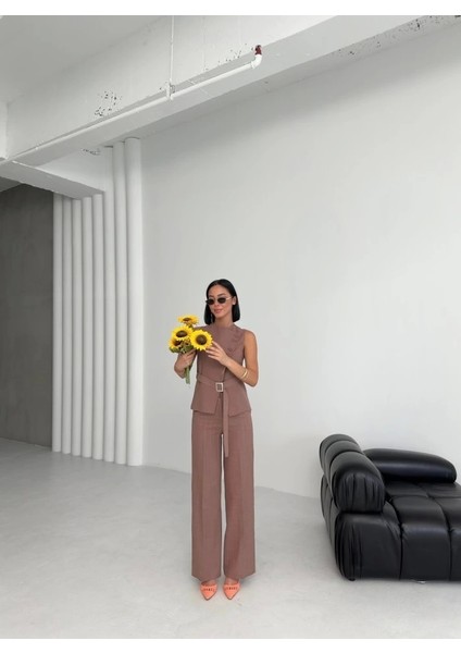 Ti̇na Asi̇metri̇k Keten Yelek Pantolon Takim