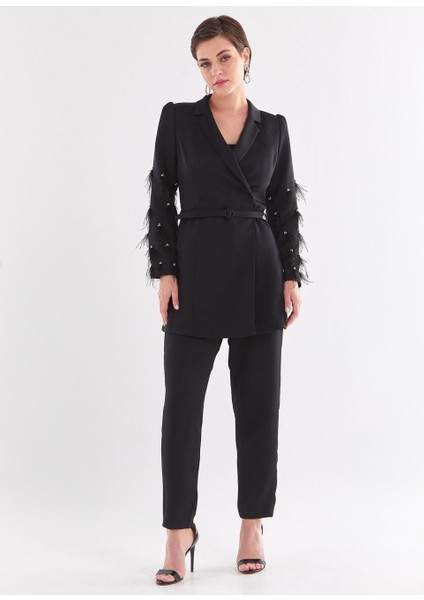 Püskül Detaylı Takım-Siyah