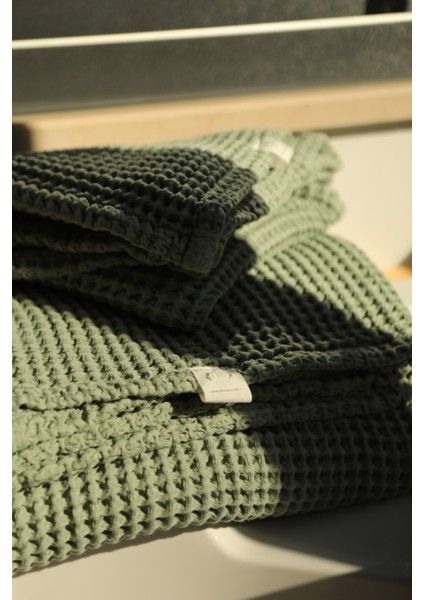 Premium Waffle %100 Pamuk 4’lü Haki Yeşili Renk Banyo Havlu Seti indirimleri