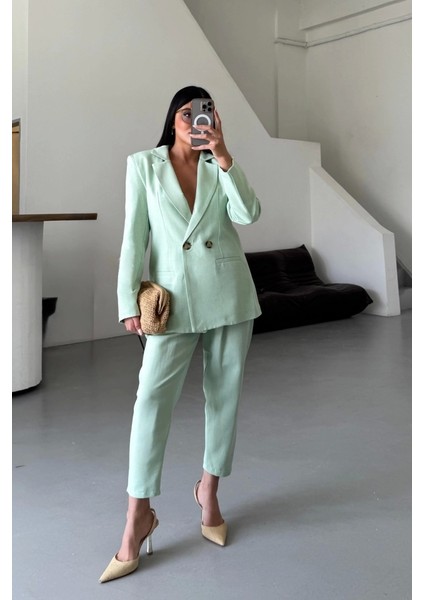 Keten Ceket - Pantolon Takım - Mint