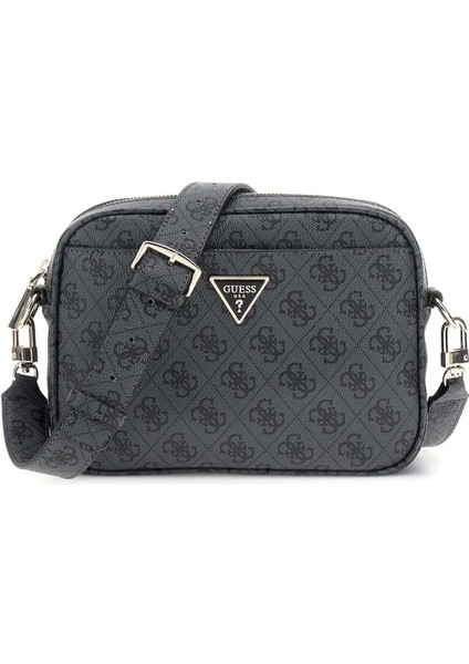 Kadın Monogram Desenli Geniş Askılı Kamera Çantası - Antrasit