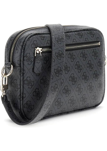 Kadın Monogram Desenli Geniş Askılı Kamera Çantası - Antrasit fiyatları