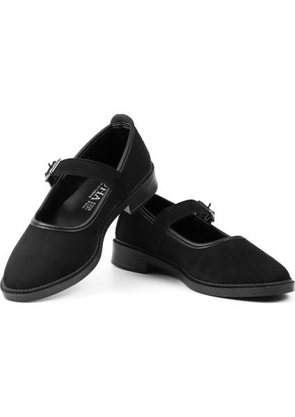 Kadın Siyah Anne Ayakkabısı Tokalı Süet Kaydırmaz Termo Taban Kısa Topuklu Rahat Günlük fırsatları