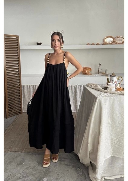 Siyah Askılı Müslin Elbise fiyatları
