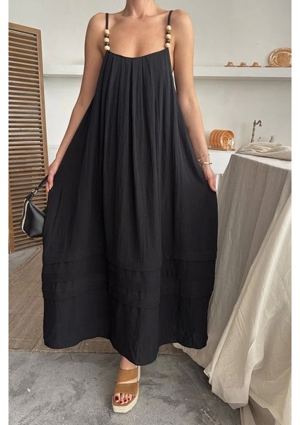 Siyah Askılı Müslin Elbise fırsatları