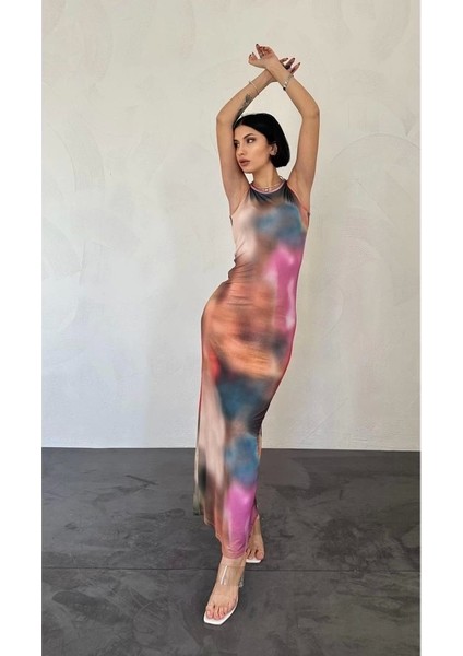 Renkli Batik Desenli Elbise