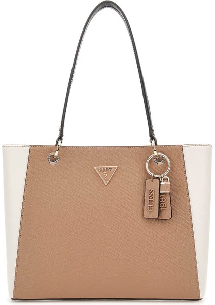 Kadın Renk Bloklu Tote Çanta - Bej