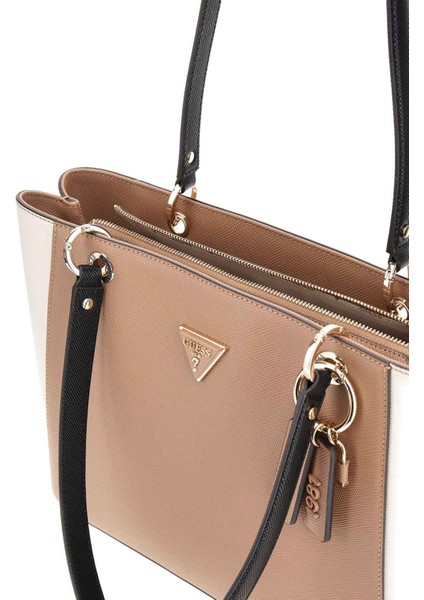 Kadın Renk Bloklu Tote Çanta - Bej fiyatları