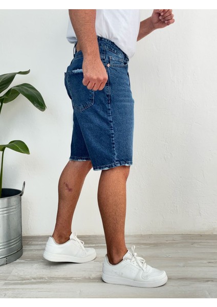 Havlu Yıkama Gri Mavi Fit Likrasız Jean Kot Şort modelleri