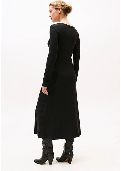 Kadın Dar Kesim Fitilli Eteği Çan Midi Elbise - Siyah fiyatları