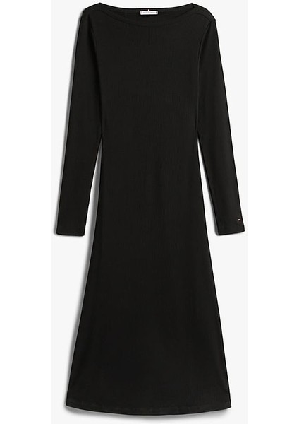 Kadın Dar Kesim Fitilli Eteği Çan Midi Elbise - Siyah indirimleri