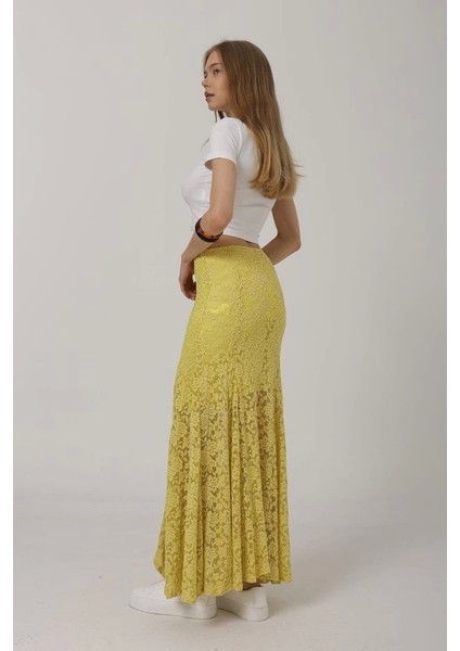Bel Lastikli Dantel Etek - Sarı fırsatları