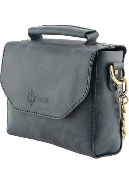 Isme Özel Çıtçıtlı Zincirli Küçük Boy El Omuz Çantası - %100 Deri - AC03001 - Lacivert modelleri