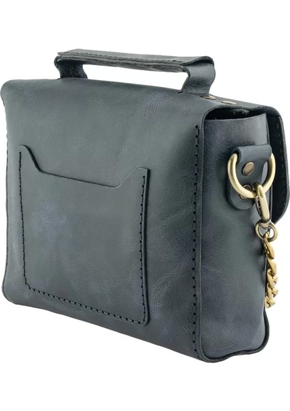 Isme Özel Çıtçıtlı Zincirli Küçük Boy El Omuz Çantası - %100 Deri - AC03001 - Lacivert indirimleri