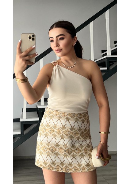 Taş Tek Omuz Aksesuar Detaylı Bluz indirimleri